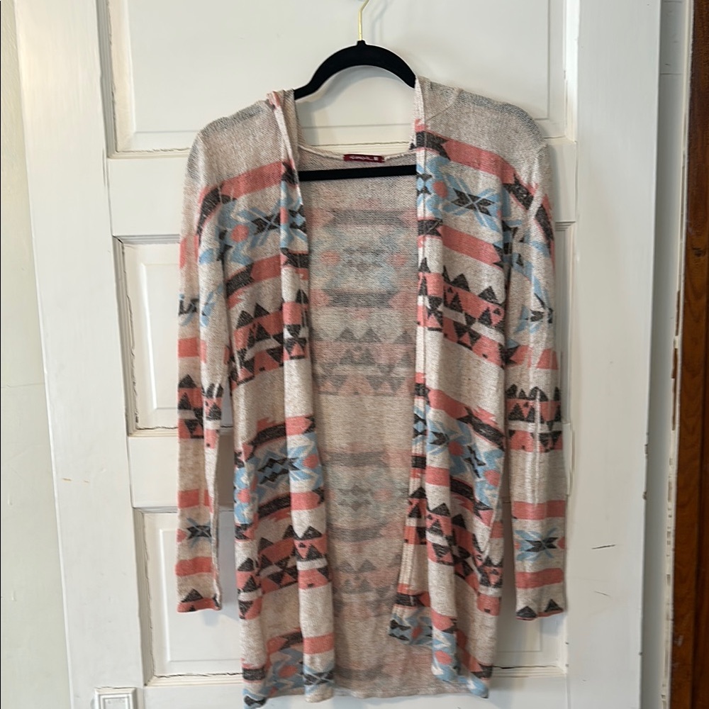 Pink and Blue Artistic Cardigan Sweater